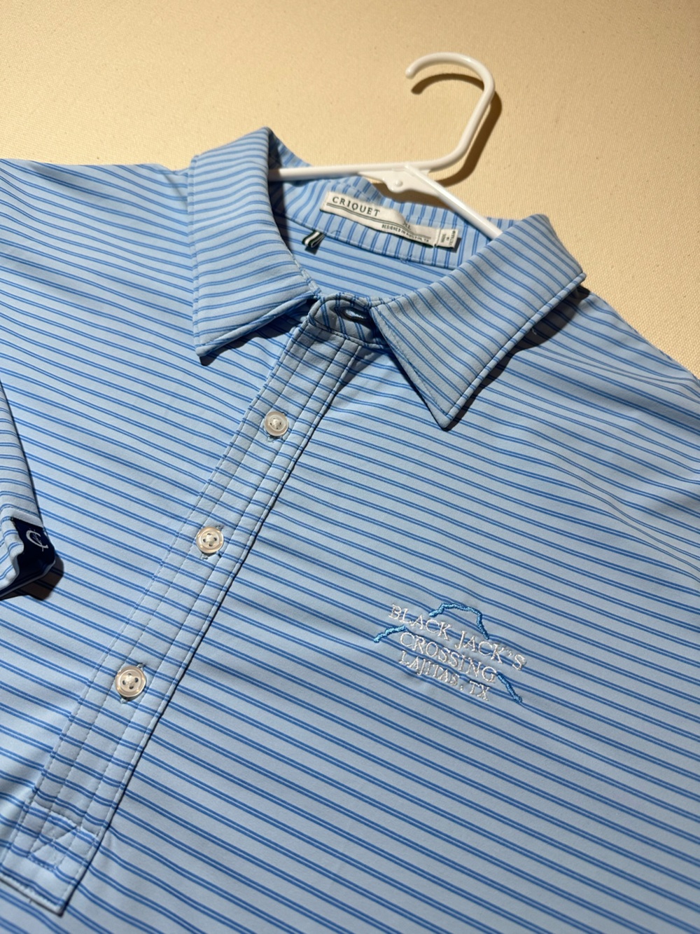 Light Blue Striped Criquet Men’s Golf Polo Shirt x Lajitas Golf Resort